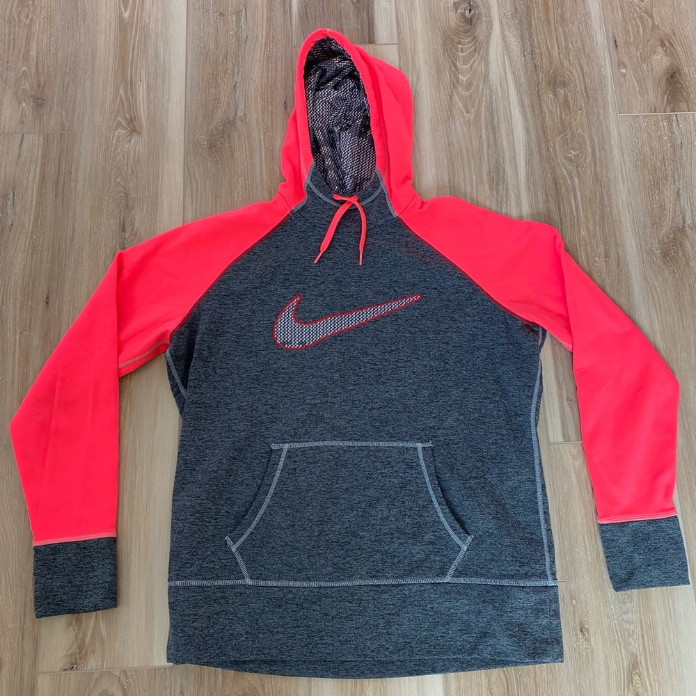 Neon Pink and Heathered Grey Nike Therma-Fit Hoodie